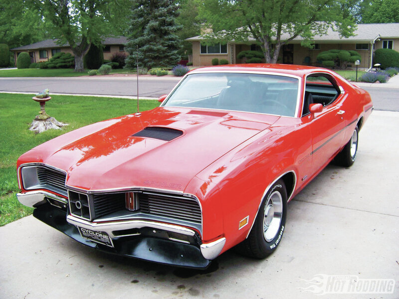 Red Classic Muscle Car — Calm, Afternoon, Photograph, House