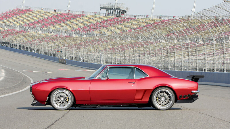 Red Classic Muscle Car — Calm, Afternoon, Photograph, Racetrack