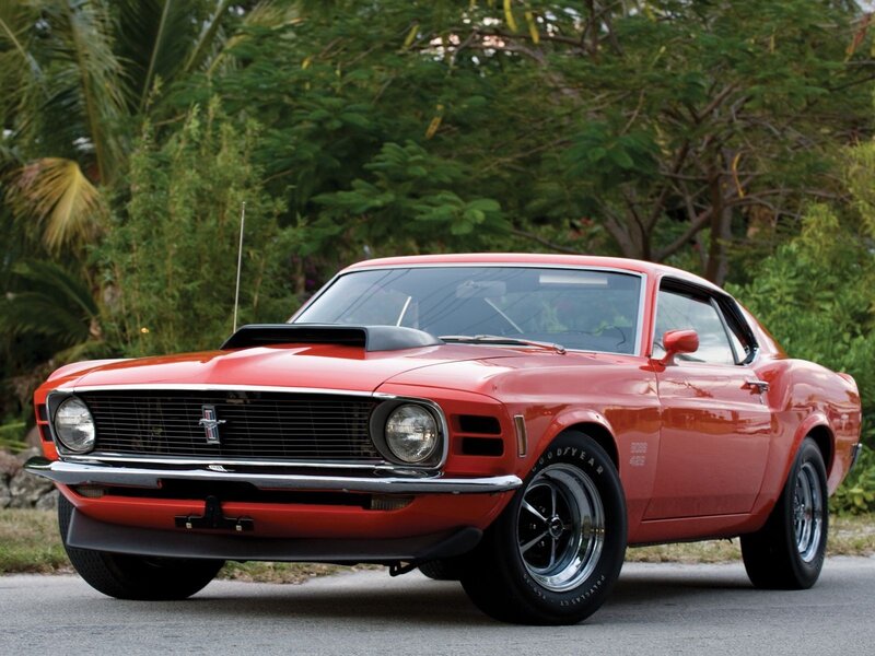Red Classic Muscle Car — Calm, Afternoon, Photograph, Trees, Palm Fronds, Antenna
