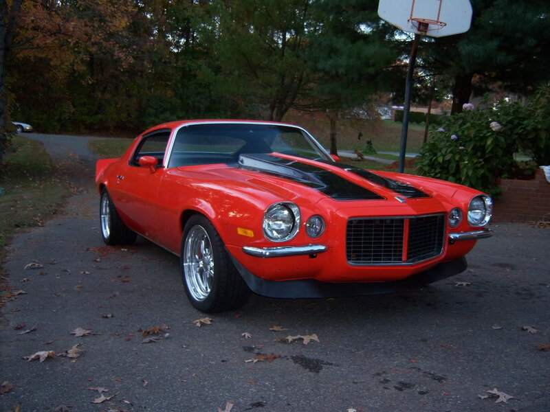 Red Classic Muscle Car — Calm, Autumn, Photograph, Basketball Hoop