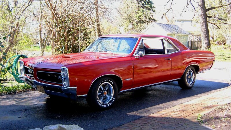 Red Classic Muscle Car — Calm, Spring, Photograph, Garden Hose