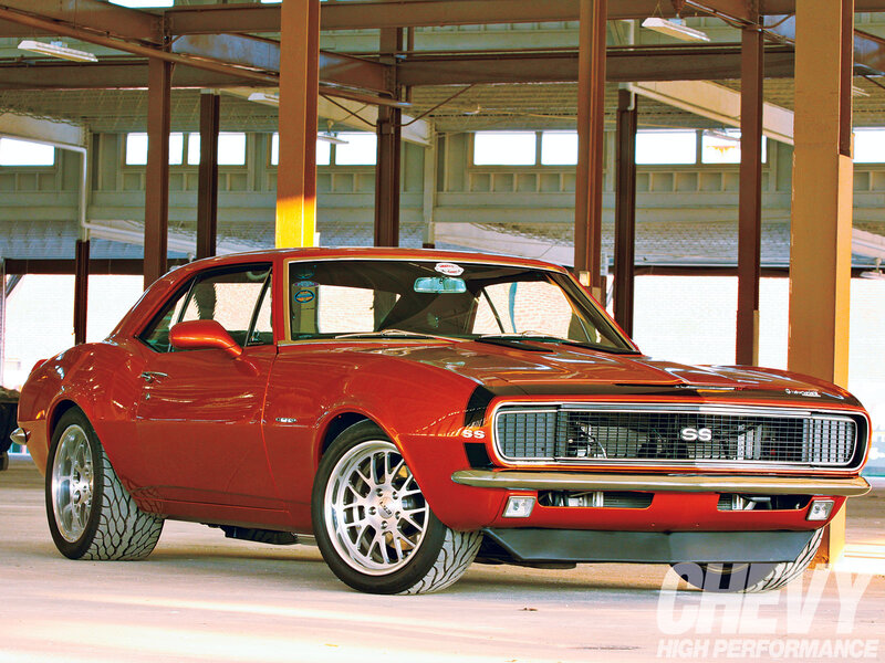 Red Classic Muscle Car — Dramatic, Afternoon, Photograph, Building Interior