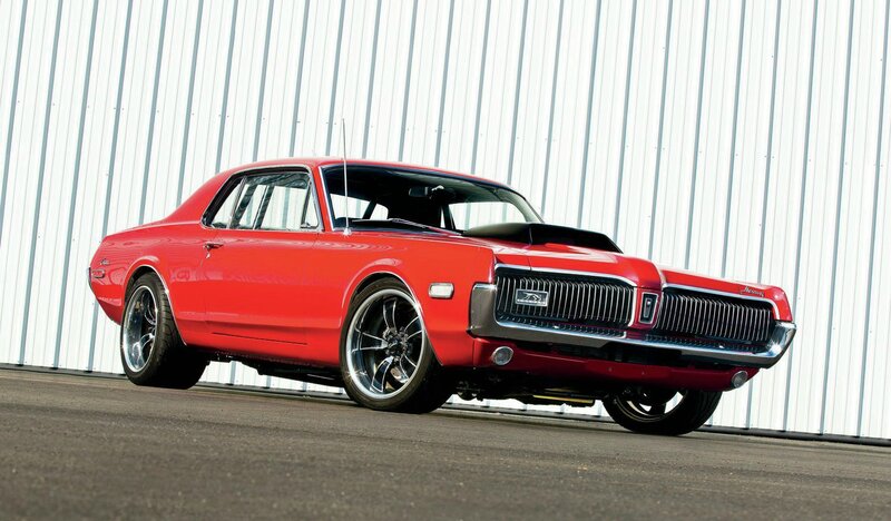Red Classic Muscle Car — Dramatic, Afternoon, Photograph, Building, Wheels