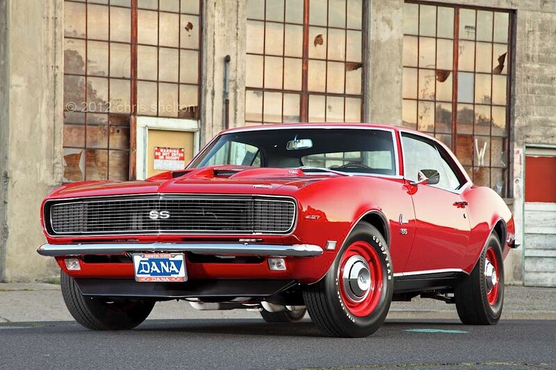 Red Classic Muscle Car — Dramatic, Afternoon, Photograph, Building, Windows