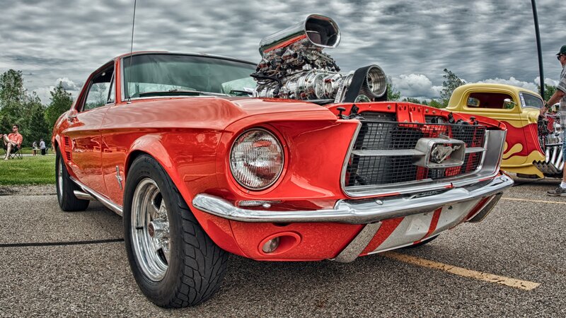 Red Classic Muscle Car — Dramatic, Afternoon, Photograph, Custom Engine