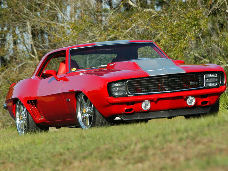 Red Classic Muscle Car — Dramatic, Afternoon, Photograph, Grass