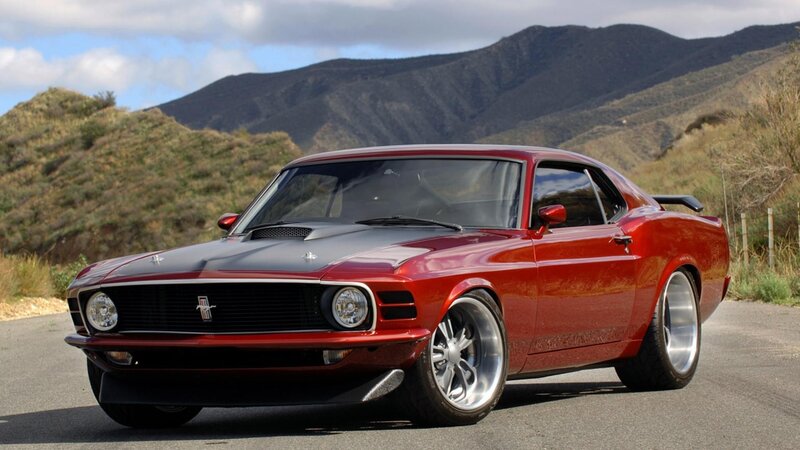 Red Classic Muscle Car — Dramatic, Afternoon, Photograph, Mountains, Road, Hills