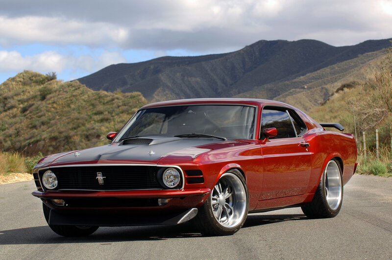 Red Classic Muscle Car — Dramatic, Afternoon, Photograph, Mountains