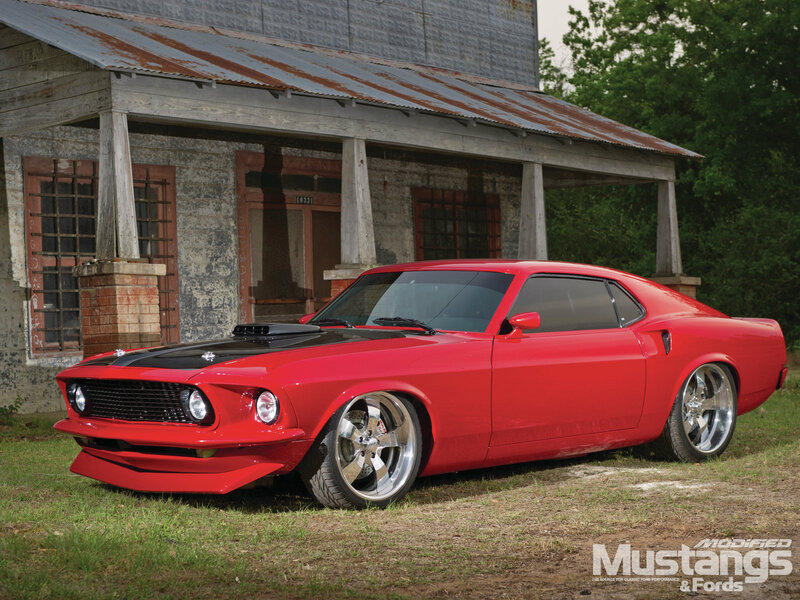Red Classic Muscle Car — Dramatic, Afternoon, Photograph, Old Building