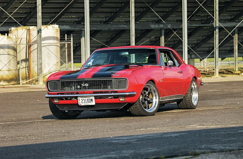 Red Classic Muscle Car — Dramatic, Afternoon, Photograph, Race Track, Bleachers