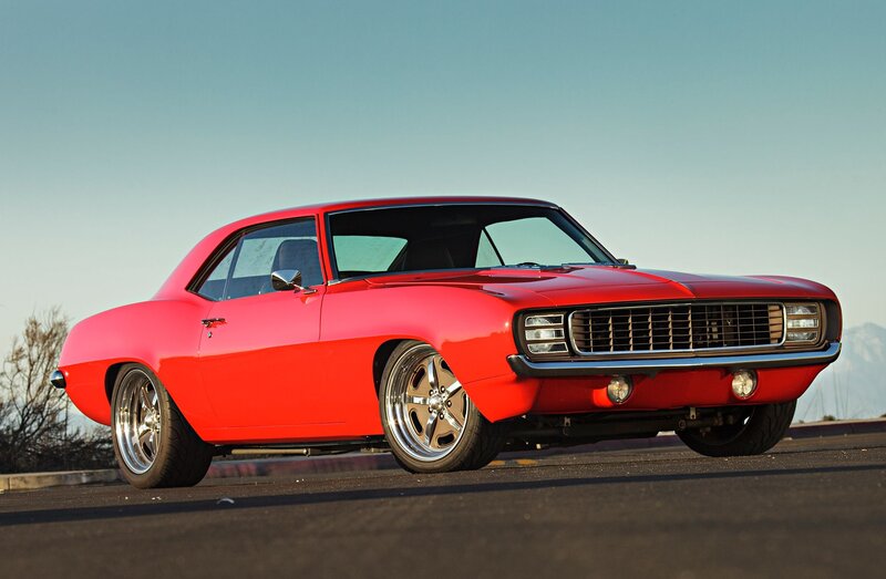 Red Classic Muscle Car — Dramatic, Afternoon, Photograph, Sky