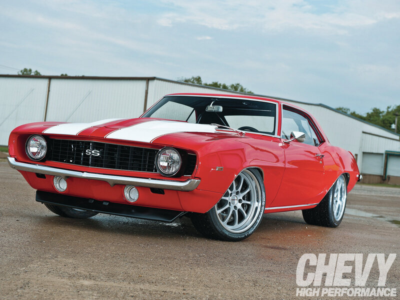 Red Classic Muscle Car — Dramatic, Afternoon, Photograph, White Stripes