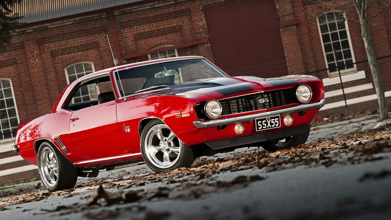 Red Classic Muscle Car — Dramatic, Autumn, Photograph