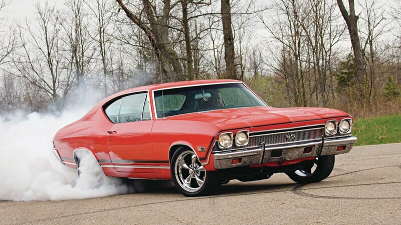 Red Classic Muscle Car — Dramatic, Autumn