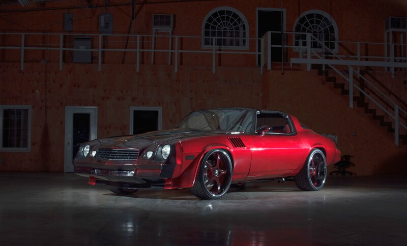 Red Classic Muscle Car — Dramatic, Night, Photograph