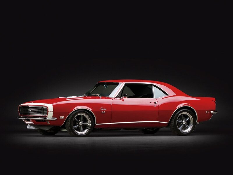 Red Classic Muscle Car — Dramatic, Photograph, Black Background
