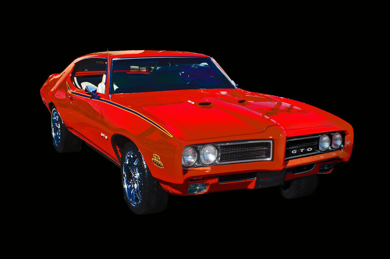 Red Classic Muscle Car — Dramatic, Photograph, Chrome Wheels