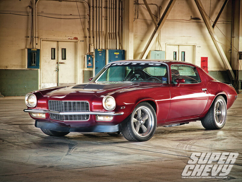 Red Classic Muscle Car — Dramatic, Photograph, Garage
