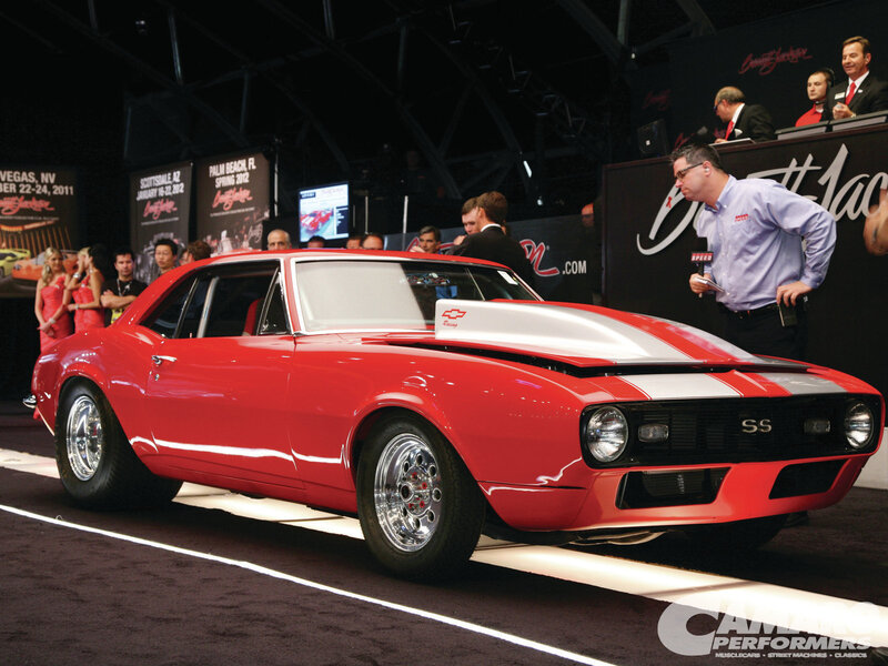 Red Classic Muscle Car — Dramatic, Photograph, People