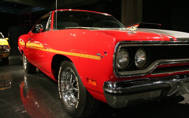 Red Classic Muscle Car — Dramatic, Photograph, Showroom