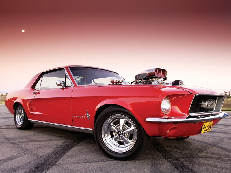 Red Classic Muscle Car — Dramatic, Sunset, Photograph, Moon