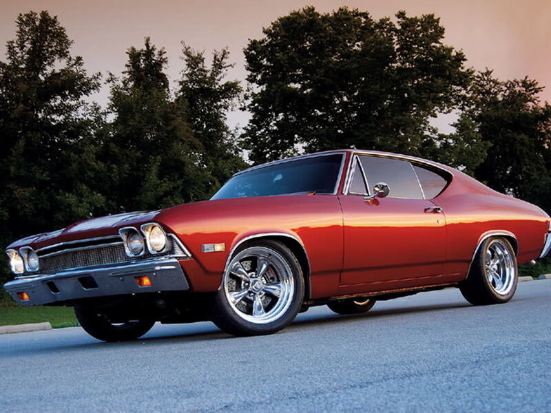 Red Classic Muscle Car — Dramatic, Sunset