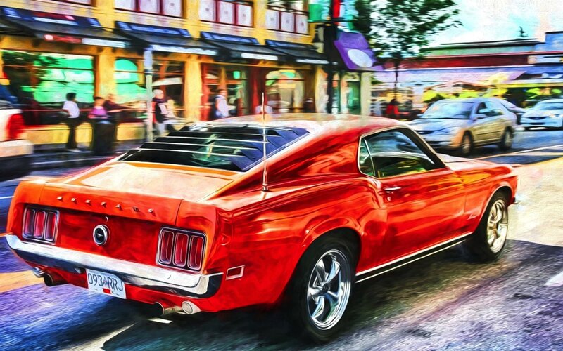 Red Classic Muscle Car — Dynamic, Afternoon, Digital Art