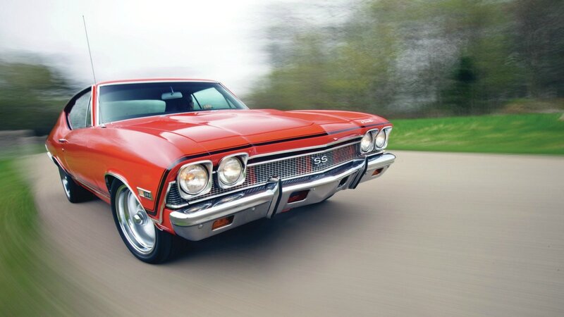 Red Classic Muscle Car — Dynamic, Photograph, Road