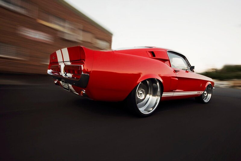 Red Classic Muscle Car — Dynamic, Sunset