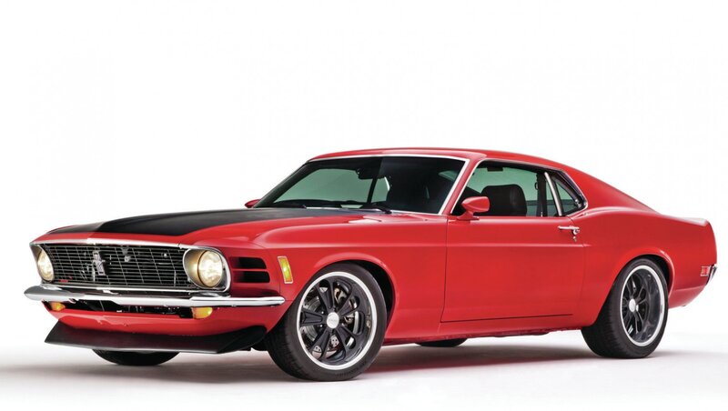 Red Classic Muscle Car — Neutral, Photograph, Black Hood Stripe
