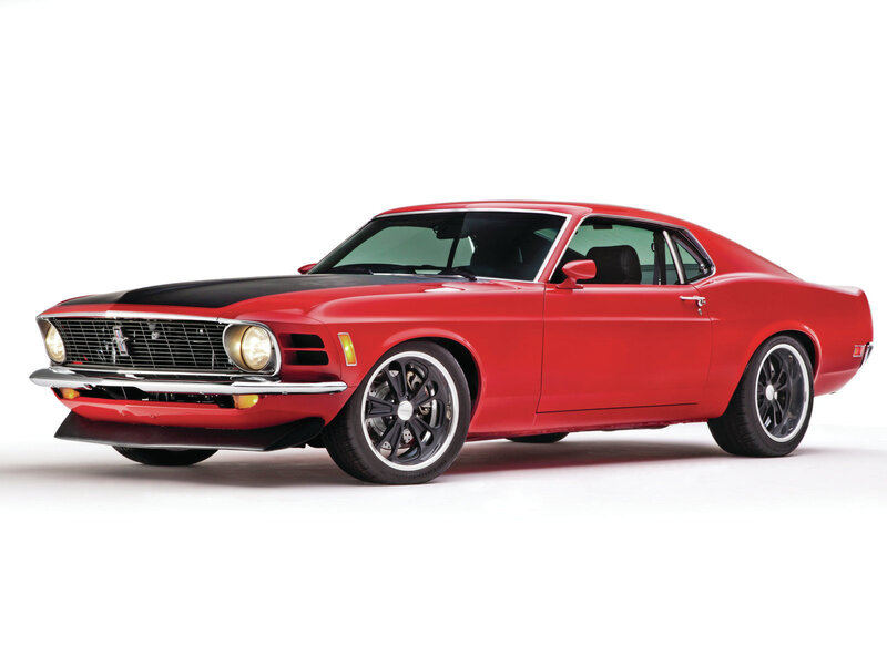 Red Classic Muscle Car — Neutral, Photograph, Black Hood