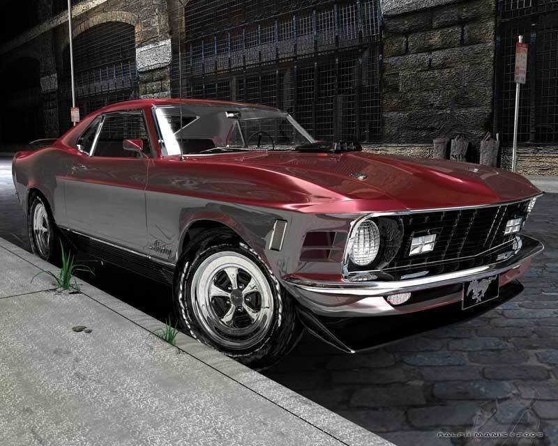 Red classic muscle car on street