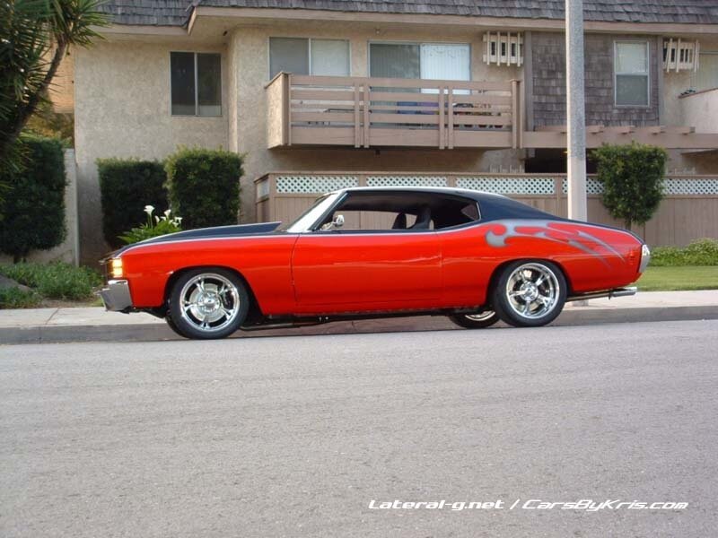red classic muscle car on street