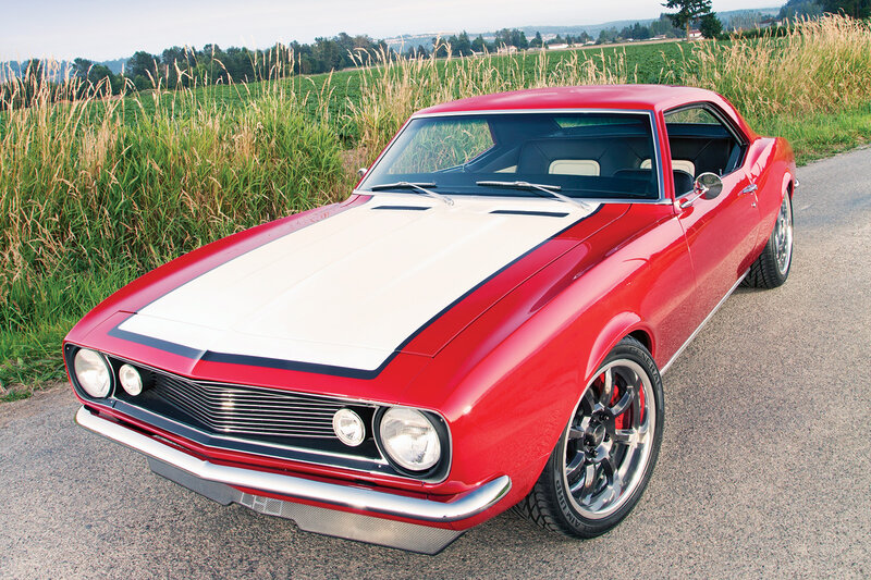 Red Classic Muscle Car — Serene, Afternoon, Photograph, Field
