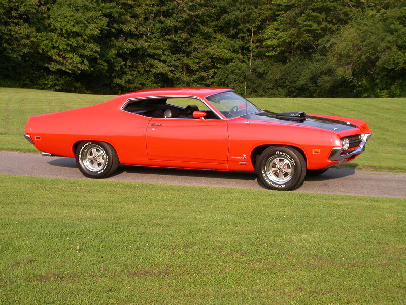 Red Classic Muscle Car — Serene, Afternoon, Photograph, Grass