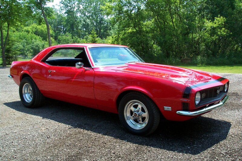 Red Classic Muscle Car — Serene, Afternoon, Photograph, Gravel