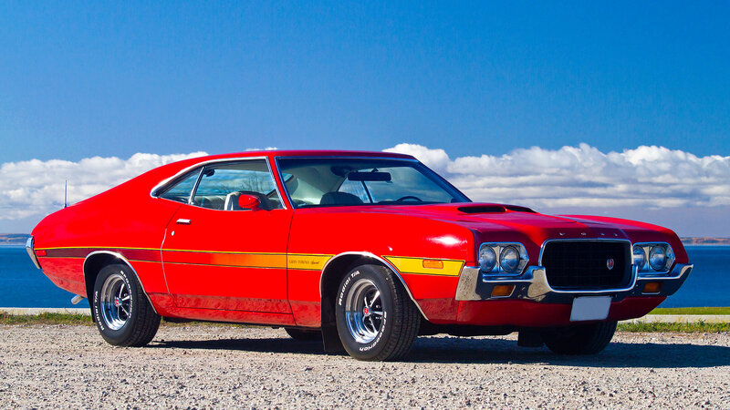 Red Classic Muscle Car — Serene, Afternoon, Photograph, Ocean