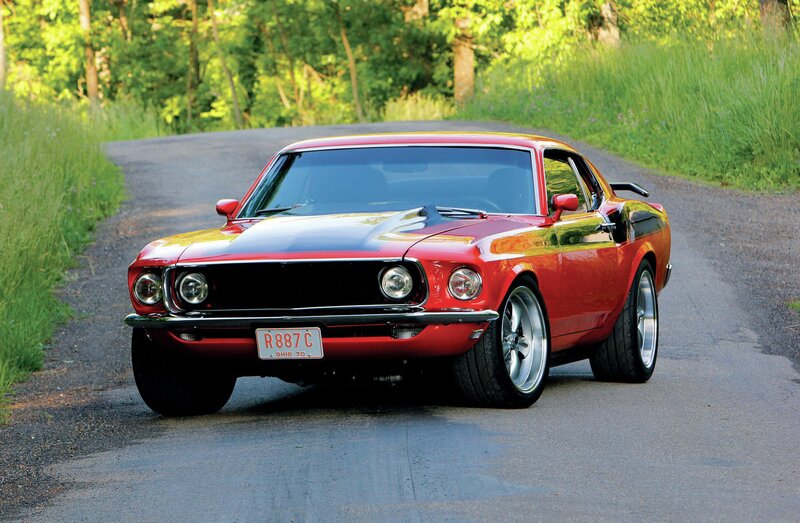 Red Classic Muscle Car — Serene, Afternoon, Photograph, Road