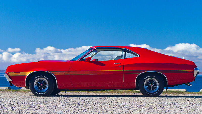 Red Classic Muscle Car — Serene, Afternoon, Photograph, Sky, Sea