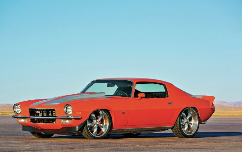 Red Classic Muscle Car — Serene, Afternoon, Photograph, Sky