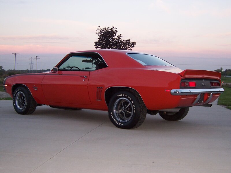 Red Classic Muscle Car — Serene, Sunset, Photograph