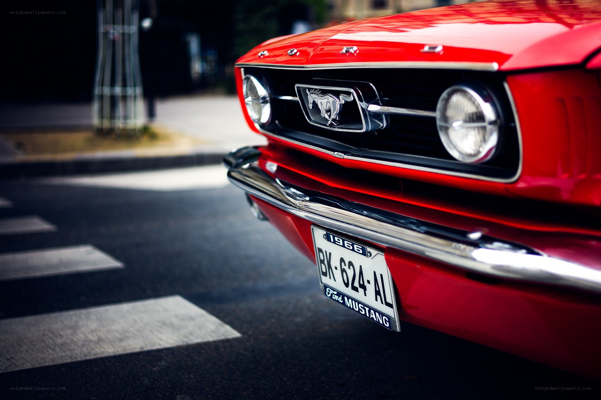 Red classic Mustang front view