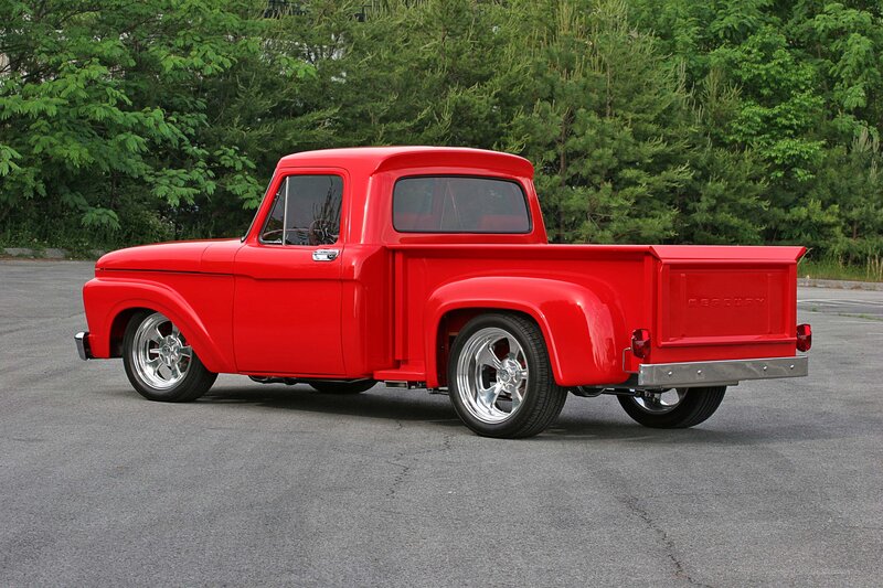 Red Classic Pickup Truck — Calm, Afternoon, Photograph, Trees