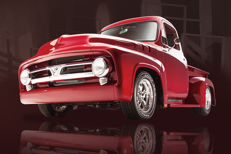 Red Classic Pickup Truck — Dramatic, Photograph, Chrome Grille