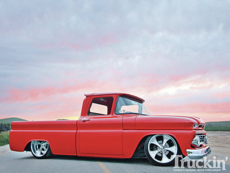 Red Classic Pickup Truck — Dramatic, Sunset