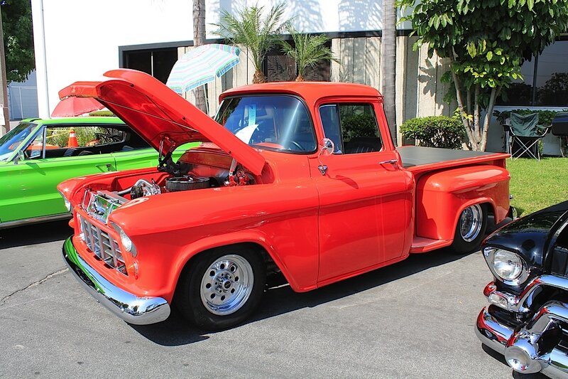 Red Classic Pickup Truck — Outdoor, Afternoon, Photograph, Green Car