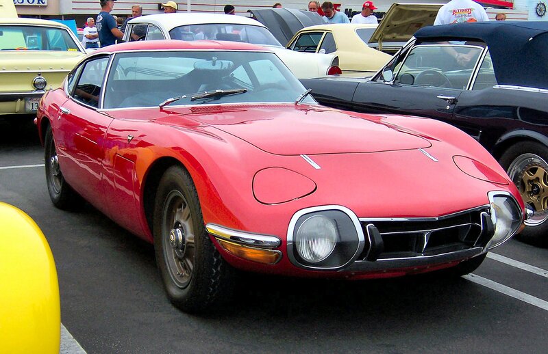 Red classic sports car at show