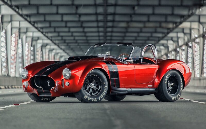 Red Classic Sports Car — Dramatic, Photograph, Bridge