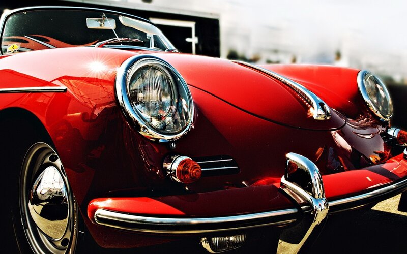 Red classic sports car front view