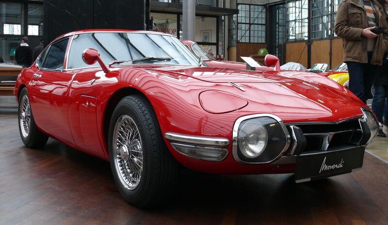 Red classic sports car on display